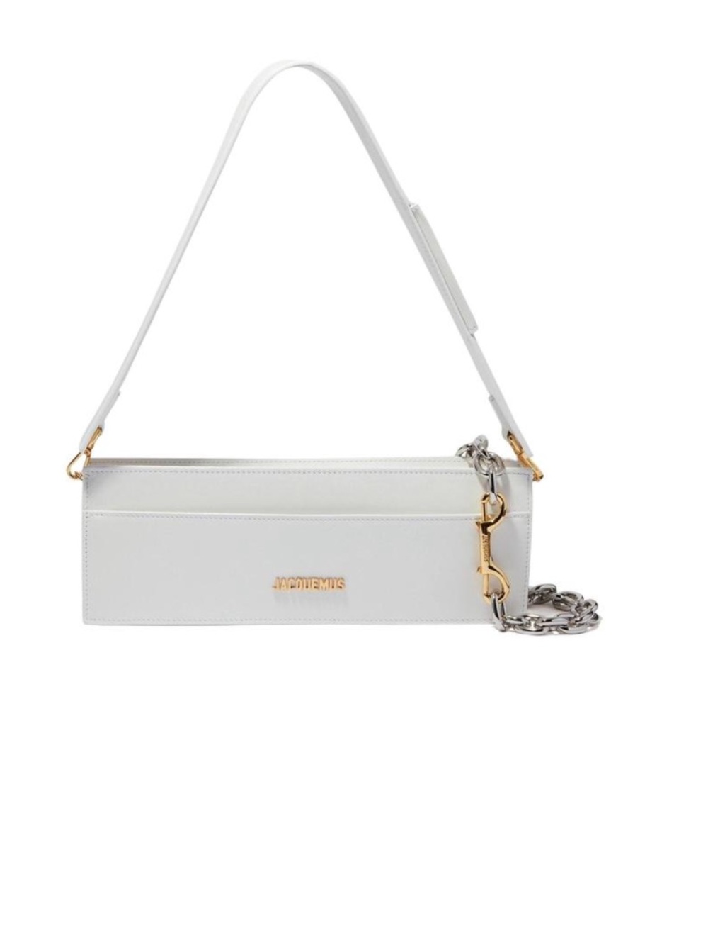 Jacquemus White Leather Rectangular Shoulder Bag with Gold Logo